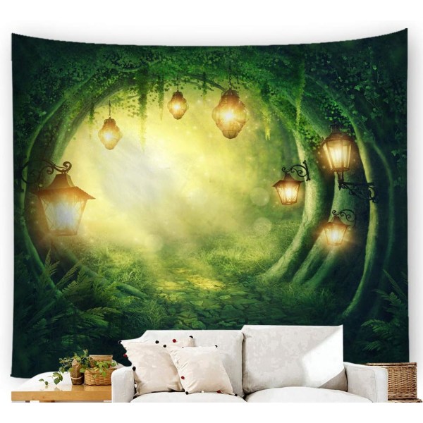 Grønt trykt billedtæppe Stue Soveværelse Vægbaggrundsklud (5-150X150cm)