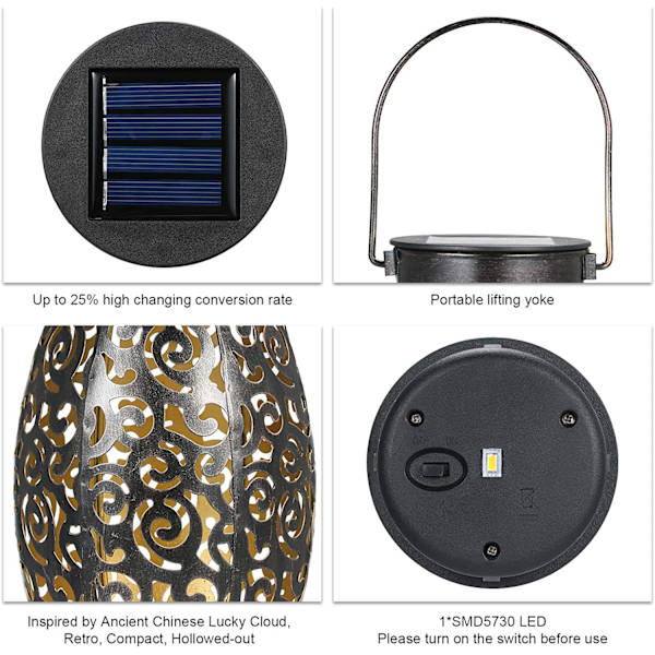 Solar Lantern, LED Outdoor Solar Lantern, Metal Outdoor Hängande Solar Lantern Solar Light Vattentät dekoration för Pati