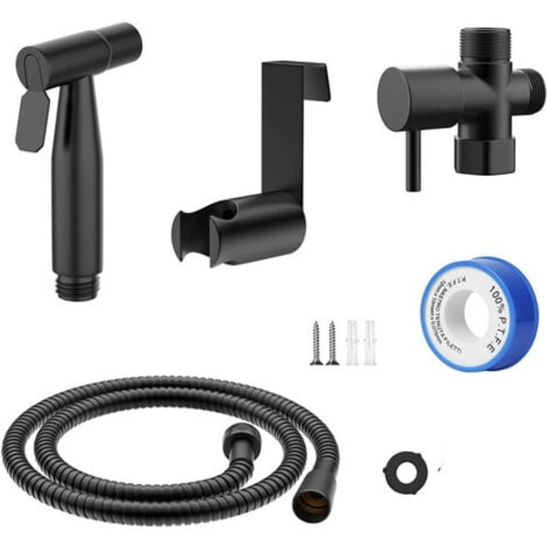 Toalett handduschsats, duschhuvud för badrumsrengöring, spruta för daglig personlig hygien, set (svart)