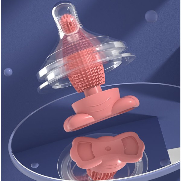 Baby silikoninen baby puhdistusharjakuppiharjan puhdistustyökalu tuttiharjayhdistelmä pyörivä set (punainen),