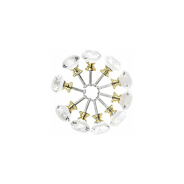Flerfarget skap dørhåndtak med diamant krystallhåndtak (10 stk gullbase) Universal kjøkkenskap