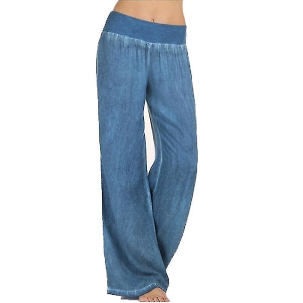 Kvinders elastiske taljebukser med brede ben Blue 3XL