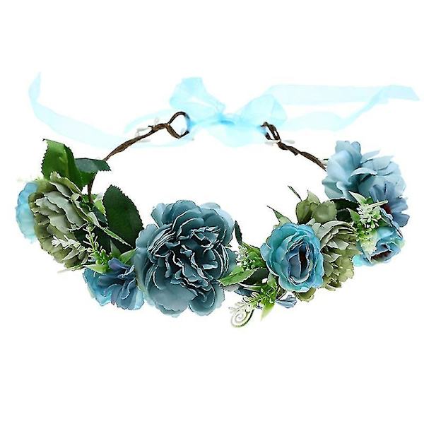 Flower Headpand Naisten säädettävä kukkakruunu Flower Garland -hiuspanta Blue