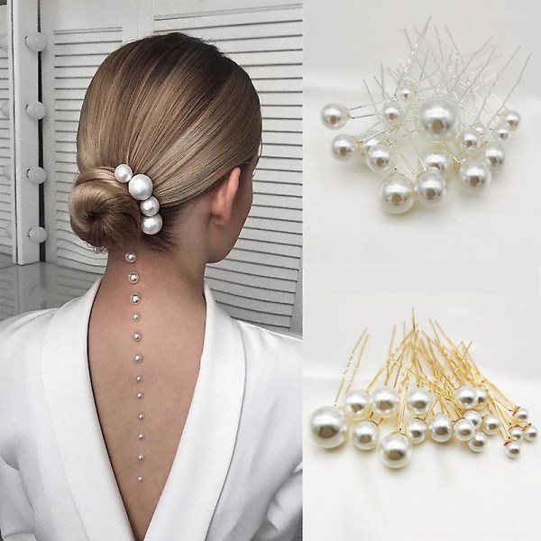 18 stk Vrouw Elegante Parel U-vorm Haar Stok Bruiloft Haarspelden Opgestoken Kapsel Tool Gereedschap Gold