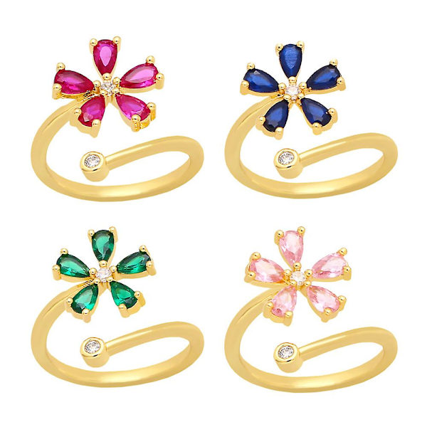 Ring Vintage Zircon Flower Stud Fashion smykker Ac10562 Blue