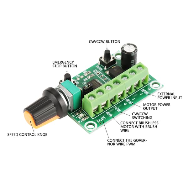DC børsteløs motorhastighetskontroller PWM regulatorbryter 6V til 30V