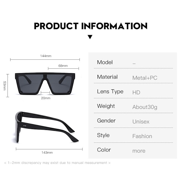 miesten ja naisten isorunkoiset aurinkolasit Black frame all gray