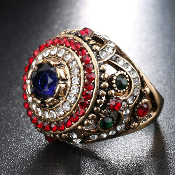 Kvinnor Lyx Rund Färgglad Strass Inläggning Finger Ring Party Smycken Present US 8