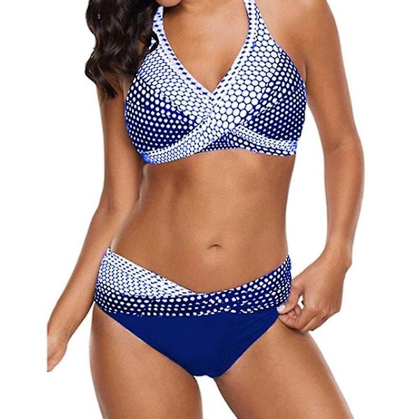 kvinnor Sommar Push Up Vadderad BH Bikini Set Baddräkt Baddräkt Beach Badkläder Blue 2XL