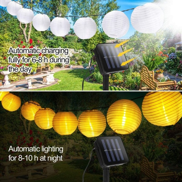 Udendørs LED Lantern Solar String Lights (6,5 m 30 hvide lanterner), til indendørs og udendørs, feriedekoration