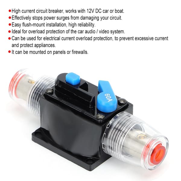 Auto 12V 60 Amp Bil Båt Audio Manuell Reset Strømbryter Sikring Støtte