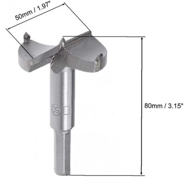 50mm Wolframkarbid Trebor for Treboring i Tre, Hullsagåpner for Trebearbeiding, Sporboring, Boring Bit Cutter Grå