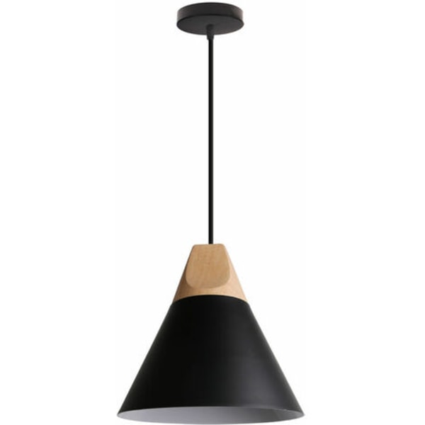 Creative Industrial Pendel Lampe Massivt Træ Soveværelse Stue Dekorativ Pendel Lampe (Sort) - Sort