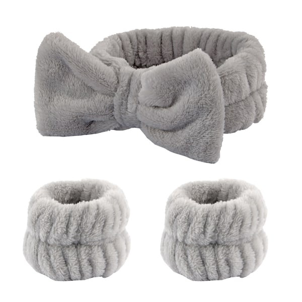 Bowknot ansigtsvask pandebånd håndledssæt grey