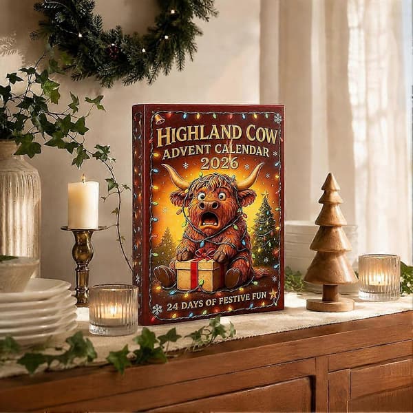 Jule Highland Ko Julekalender, 24 stk. samleobjekter 3D Ko Figurer, Nedtællingspynt Gave 24 Days
