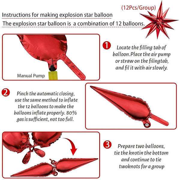 26 tuuman * 50 punainen räjähdystähtifolioilmapallo,
