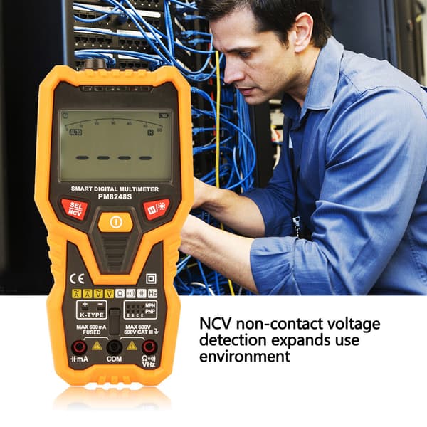 PEAKMETER PM8248S Håndholdt digital multimeter med NCV, modstand og temperaturtest