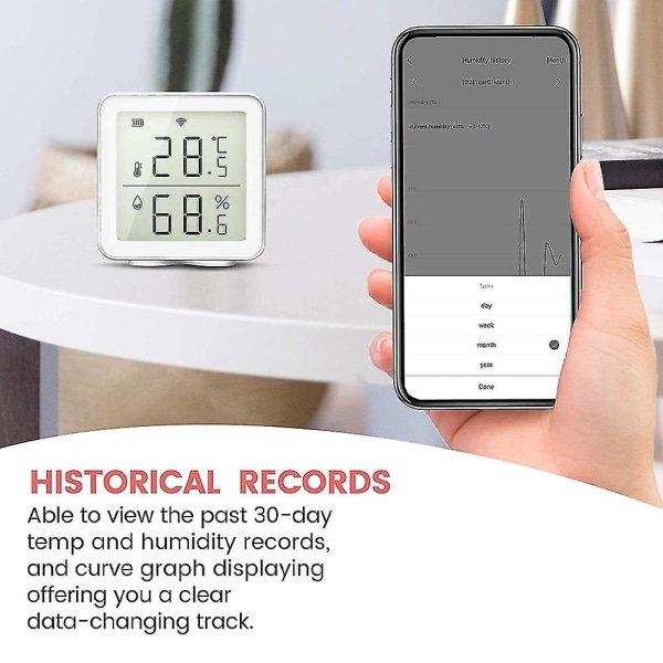 Kompatibel med smart Wifi temperatur- og fugtighedsdetektor