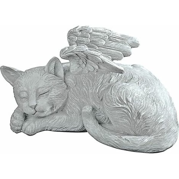 Memorial Cat Pet Angel Æresstatue Gravsten, 25,5 cm, polyresin, antik sten