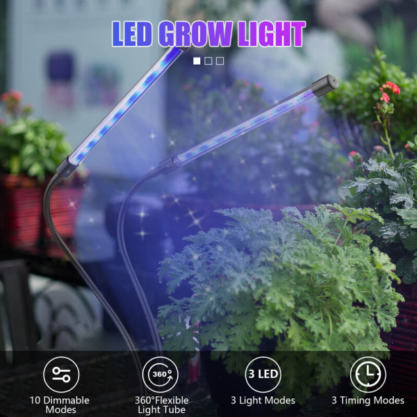 Indendørs plantevækstlys 42 LED plantevækstlys 10 niveauer Dæmpbar 3/9/12H Timer 3 lystilstande Kompakt vækstlys til