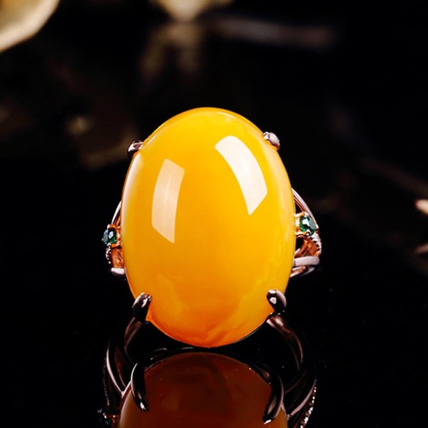 Vintage Oval Faux Amber Dam Finger Smycken Bröllop Bröllop Öppna Ring Present