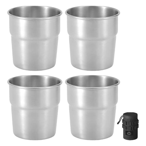 4 stk. stablebar campingvannkopp 300 ml te kaffe melk ølkrus rustfritt stål drikkekopper utendørs reisekopper sølv Silver