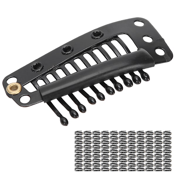 100 stk. 10 Tænder Hår Extensions Clips DIY Hårstykke Rustfrit Stål Sort Snap Clips