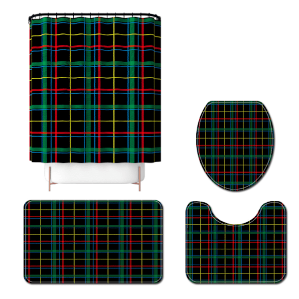 Klassinen ruudullinen printed suihkuverho WC-lattiamatto Suihkuverho neljäosainen set, A05,
