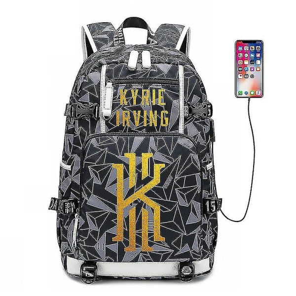 Nba Kyrie Irving Multifunktionell USB ryggsäck Luminous Fluorescent Backpack-Grå Gray