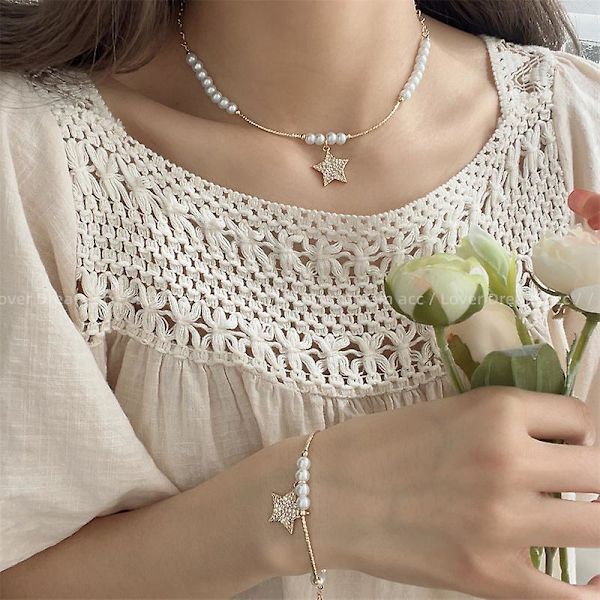 Halsband Pearl Star Stud Modesmycken Ac1135