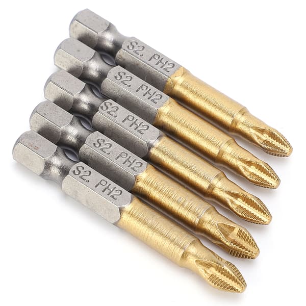 PH2 Krydskærv Skruetrækker Bits Sæt 5 Stk 1/4 Tomme Hex Skaft 50mm Anti Slip