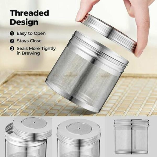 Pak stor te-infuser-infuser Løse blade krydderi-te-te-infuser til køkken, 18/8 304 rustfrit stål, gevindlåg, kæde H