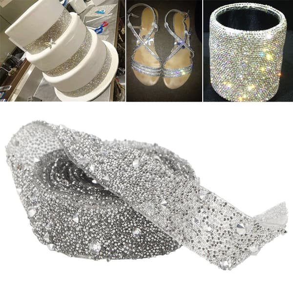 1 Yard Delikat Glossy Crystal Sequins Beaded Trim DIY Crafts Sølv