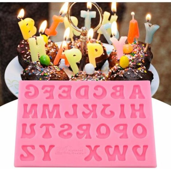 Bogstavforme silikoneforme til fremstilling af slik, kage, fondant, chokolade (pink)