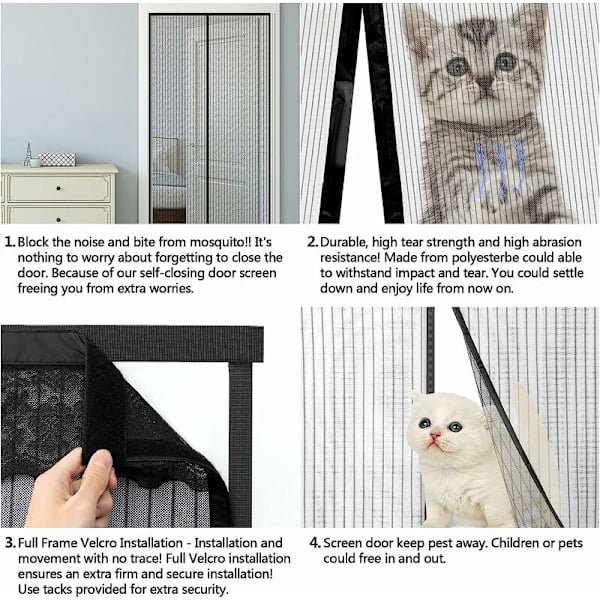 Udvidende velcro Classic Black Stripe Opgraderings Opbevaringskrog 90*210cm Myggenet Skærmdørgardin