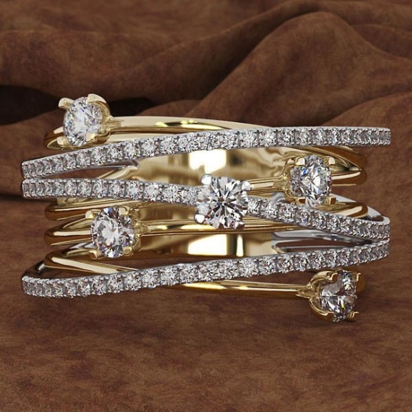 Mode Kvinnor Cross Dual Color Cubic Zirconia Inlagd Ring Bröllop Smycken Present Golden US 10