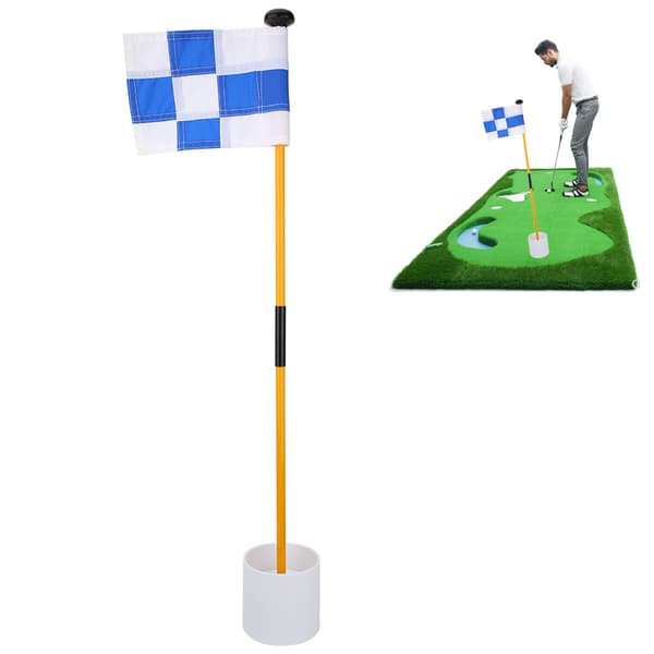 Blå Hvidt Gitter Flag Golf Putting Green Trænings Tilbehørssæt