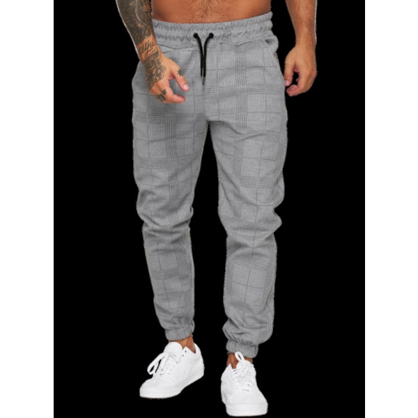 Harem-byxor för män i rutig design med fickor, smala byxor Light grey 2XL