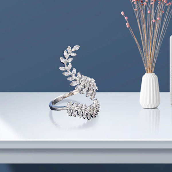 Knuckle Ring Silver Färg Graciös öppning Bladform Justerbar Bröllop Finger Ring Gift