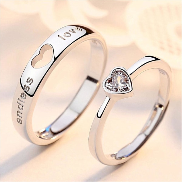 Par Knuckle Ring Sæt Rhinestone Hjerte Form Åbning Matchende Par Ring Sæt Fødselsdagsgave Mens