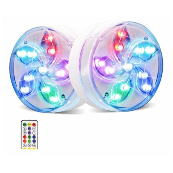 Vattentät flerfärgad LED-lampa med 1 fjärrkontroll för pooldamm Akvariumbadkar 9*4,5 cm 2st
