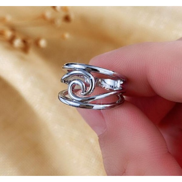 Geometrisk våg ring smycken kvinnors enkel glänsande ring Size 6