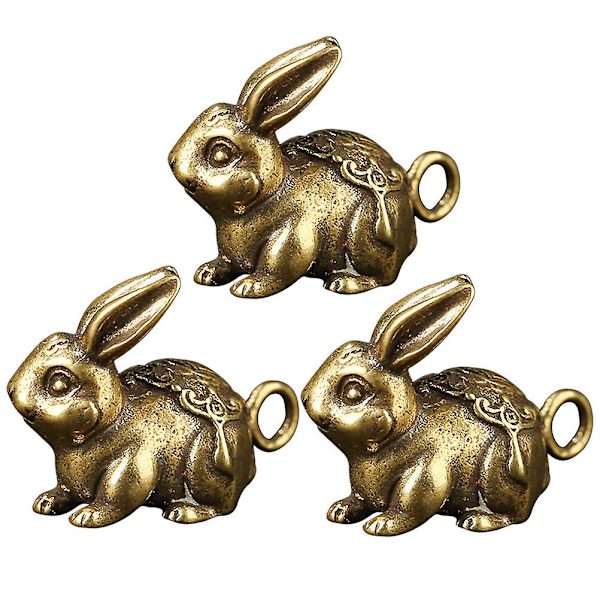 3 st Mässing Kanin Form Nyckelkedjehänge Bunny Model Nyckelkedjehängen