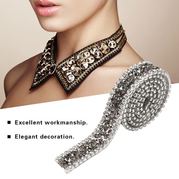 1 Yard 15mm Grå Diamant Mesh Wrap Rull Glitrende Krystall Rhinestone Bånd