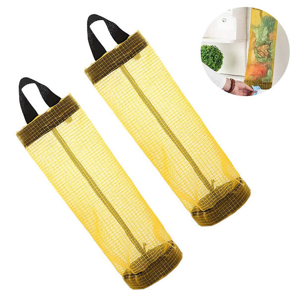 2 st Plastpåshållare, dispensrar, soppåshållare Återvinningsbehållare Mesh förvaringsautomater Hängande mesh nätsoppåse Organisera Yellow