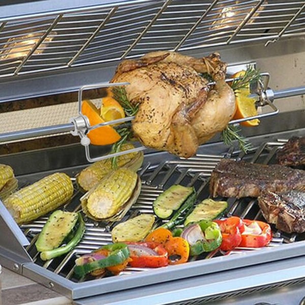 117 cm grillspyd med 2 kødspyd og rustfri stålmotor 220V grillspyd elektrisk grillspyd