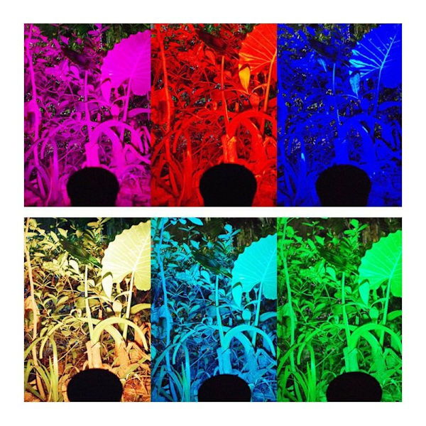 Pakkauksessa 2 vedenpitävää aurinkosähkökohdevaloa ulkona - 4 LEDiä-RGB