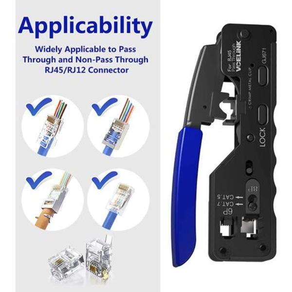GJ671BL RJ45 Crimpeværktøj til CAT5/CAT5E/CAT6/CAT6A/CAT7 netværksstik RJ45 netværksstik Crimp og telefonstik