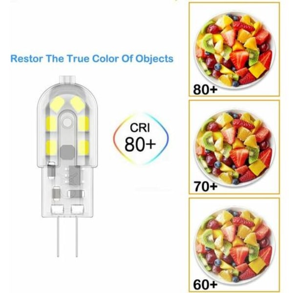 2W G4 LED-polttimo, 20W vastaavat halogeenipolttimot, viileä valkoinen 6000k, 200Lm, 12x SMD,12V AC/DC - 10 kappaleen pakkaus -