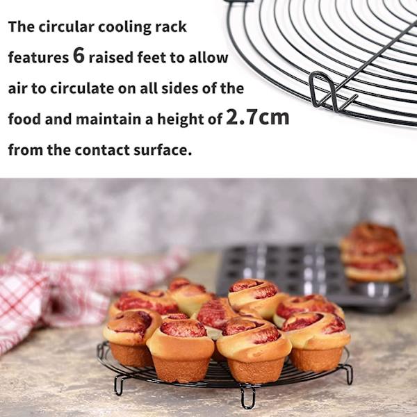 2 enkelt bagerist, non-stick trådriste, kølende runde brødkager, undergrillstativ 32x32x3cm (sort)